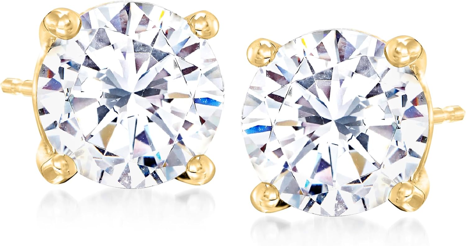 Ross-Simons Round CZ Stud Earrings in 14kt Yellow Gold