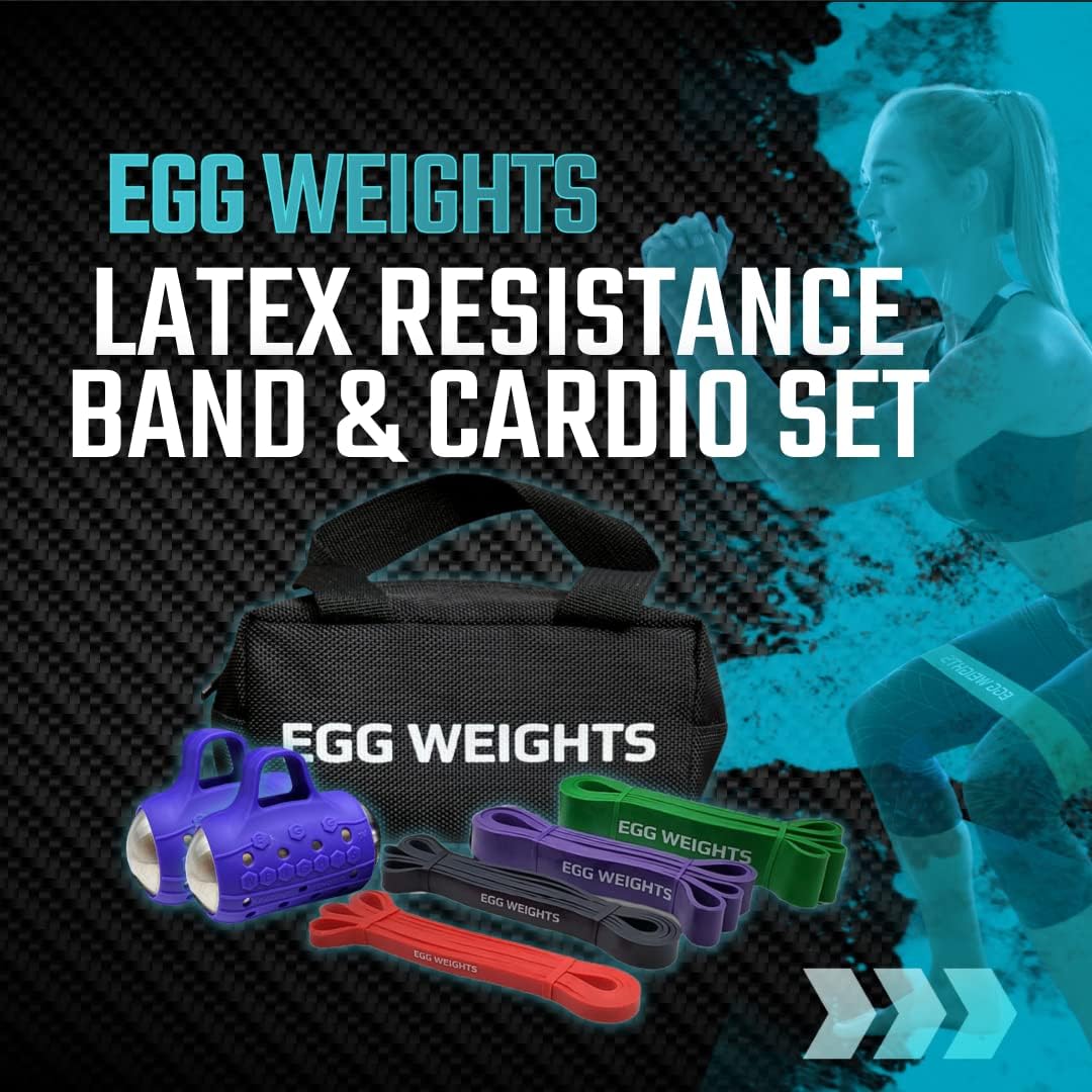 Egg Weights Cardio Max 3.0 lb Hand Dumbbell Set of 2 (1.5 lb Each Egg Weight) + Latex Resistance Bands Bundle for Fitness, Workout, Shadowboxing, Yoga, and More for Men and Women