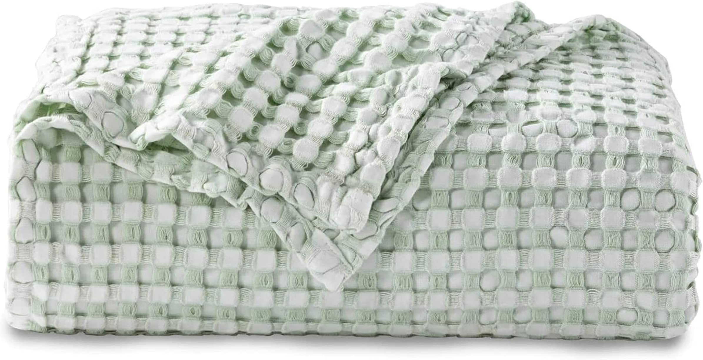 Bedsure Cooling Cotton Waffle Queen Size Blanket - Lightweight Breathable Blanket of Rayon Derived from Bamboo for Hot Sleepers, Luxury Throws for Bed, Couch and Sofa, Mint Green, 90x90 Inches