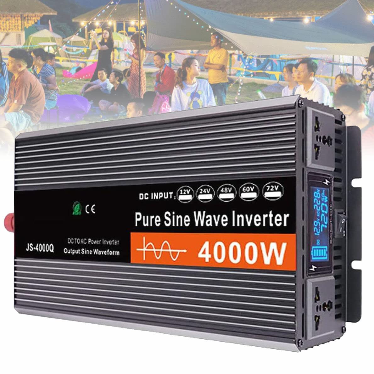 3000W 4000W 5000W 6000W Przetwornica czystej fali sinusoidalnej DC 12V 24V 48V 60V do 220V 230V AC Przetwornica napięcia Przetwornica mocy z wyświetlaczem LED i gniazdami AC,4000W-12V