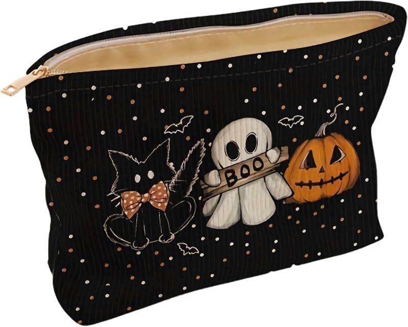 Necessaire de maquiagem sunaeset com zíper e estampa de fantasma kawaii, algodão, multicolorida, 25,4 cm x 1,02 cm x 19,81 cm