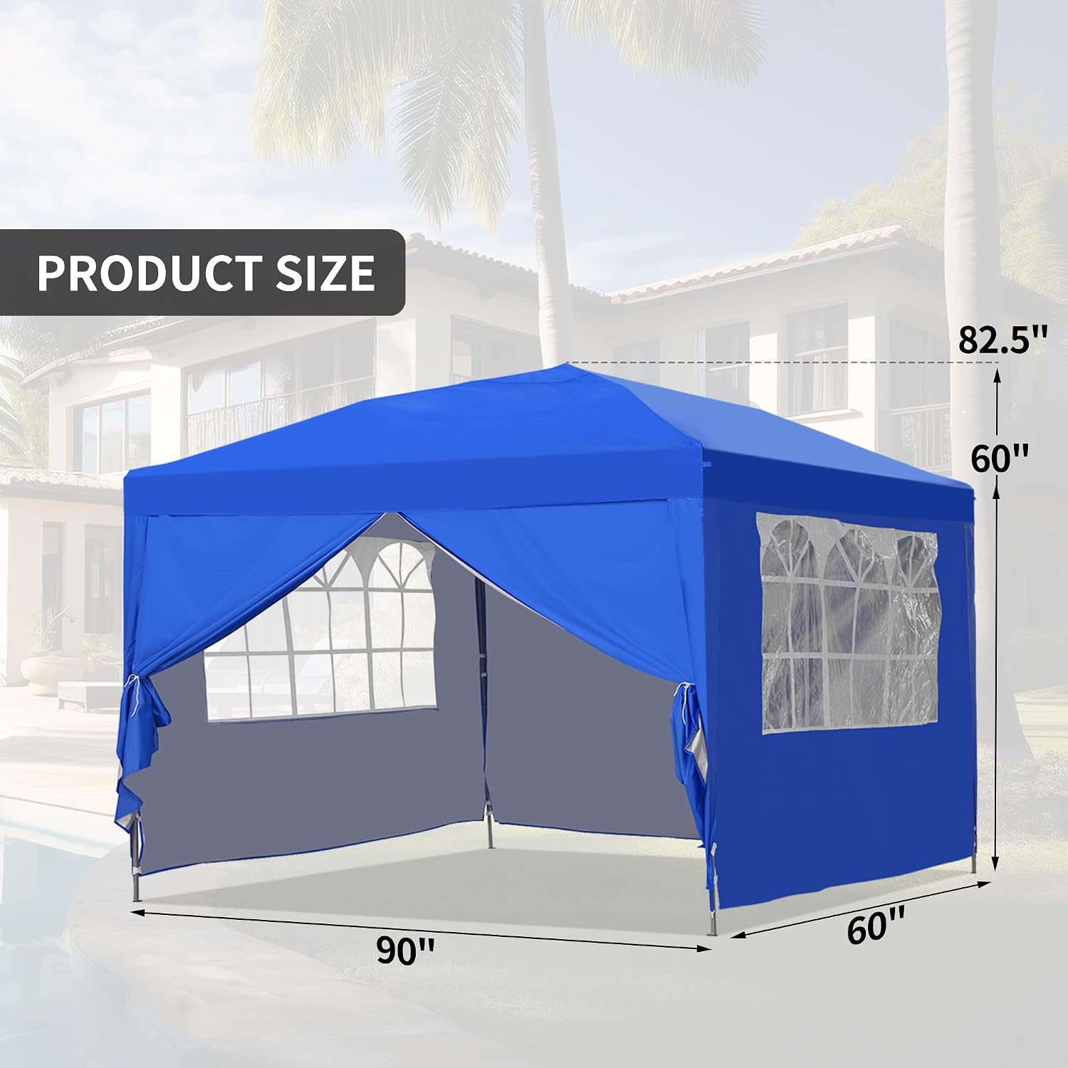 GDY Pop Up Canopy Tent, Outdoor Gazebos, 10 x 10 Canopy with 4 Sidewalls, Easy Set up, for Events, Parties, Camping, Garden, Blue.