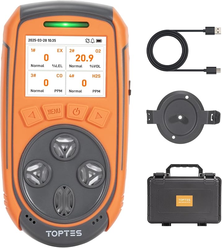 TopTes Guard-863Pro 4 Gas Monitor Multi Gas Detector for H₂S, CO, LEL, and O₂, with TFT Color Screen, Upgraded O₂ Sensor (5-Year Lifespan), USB Data Export, 18h Battery Life, Reliable for Work & Home