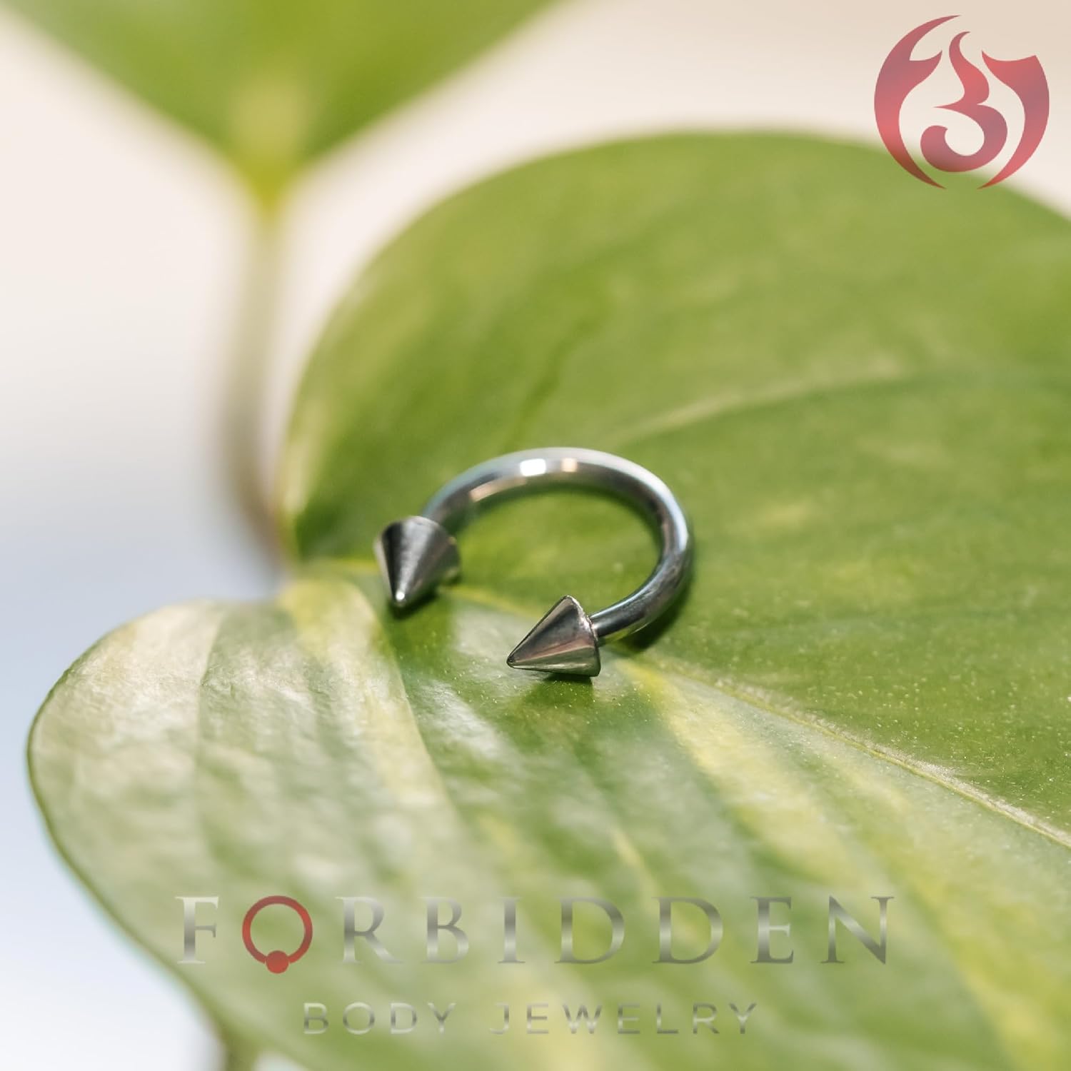 Forbidden Body Jewelry 14g 10 mm (3/8") Titanium Double Spike Horseshoe Body Piercing Ring, 4 mm Cones - Image 3