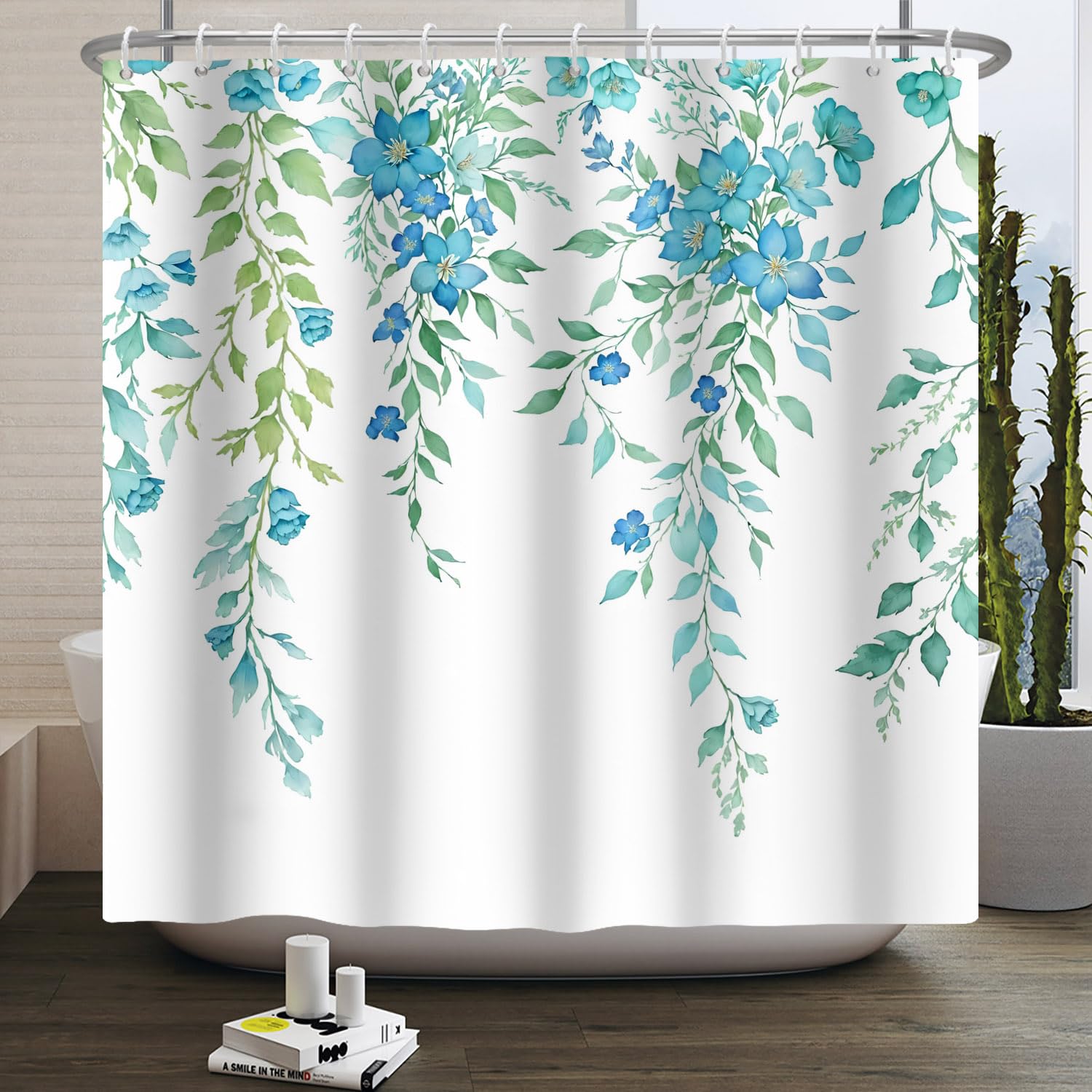 Kzzfqxb 152x183cm Floral Shower Curtains with Plastic Hooks