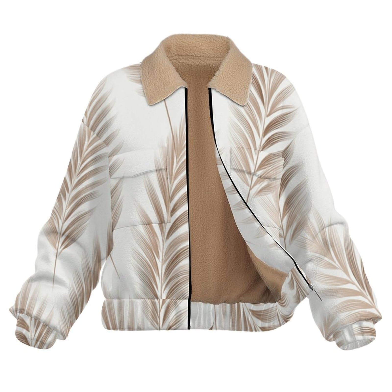 Giacca in Pile da Donna Teddy Fodera Peluche Sherpa con Cerniera, Stampa foglie palma, Giacca Paesaggio tropicale Caldo Fleece Maniche Lunghe, Giacche Inverno con Tascabile