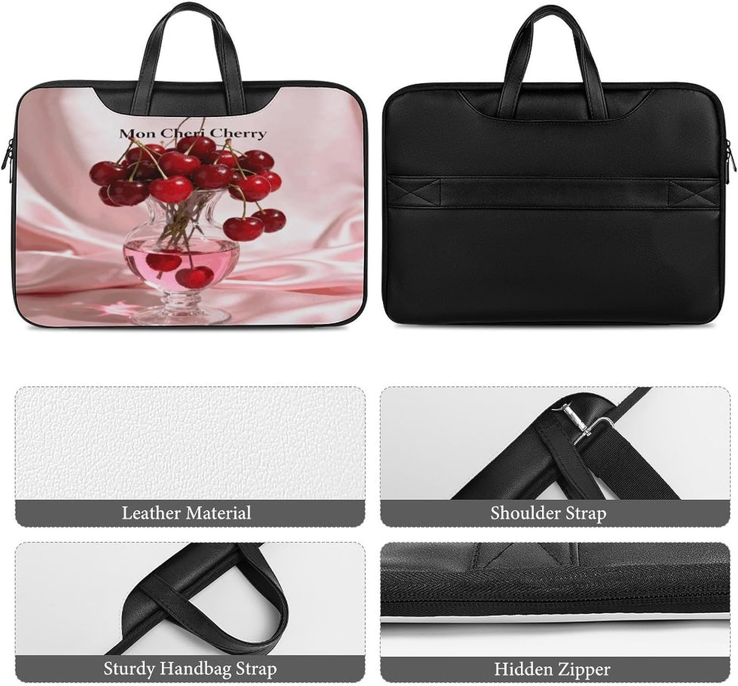 Mon Cheri Cherry 42x30.5cm Black-style Laptop Bag Leather Tablet Computer Briefcase Large Capacity Work Business Tote Bags for Office
