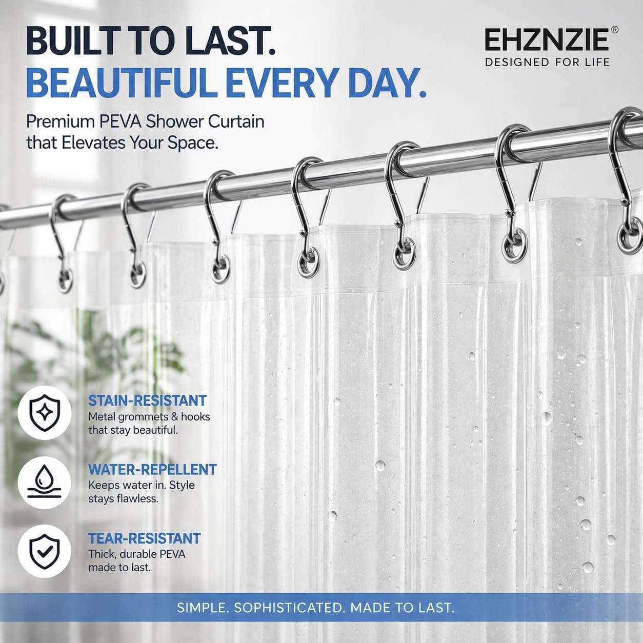 EHZNZIE White Shower Curtain Liner 72x84, PEVA Waterproof Bath Curtain, No Chemical Smell, 3 Weighted Magnets, Durable with Rustproof Metal Grommets