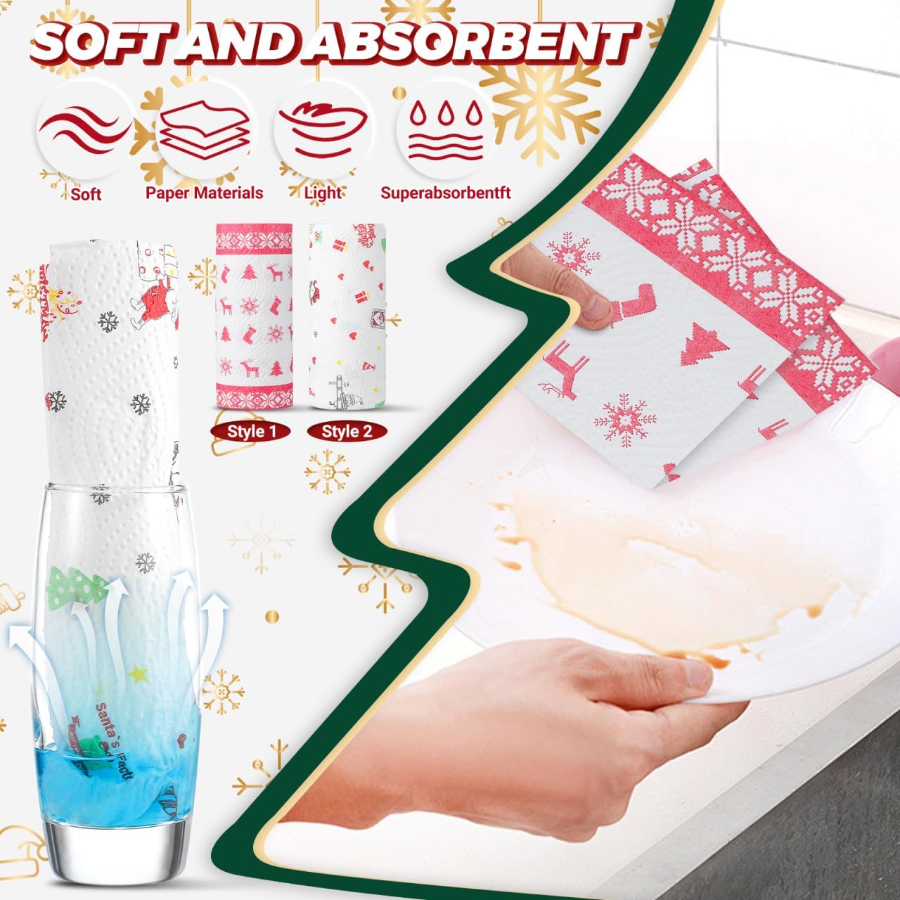 Christmas Kitchen Paper Towel: 2 Rolls Grease Proof Food Paper Fried Food Wrapping Fried Snacks Xmas Liners