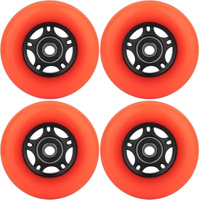 Inline Skate Wheels with Bearings ABEC-9 and Floating Spacers for Blades Roller Hockey Skates, 85A Indoor & Outdoor, 64mm/70mm/72mm/76mm/80mm Dia, 4-Pack (Orange, 80mm)