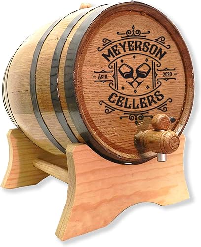 Barril de envejecimiento de roble personalizado de 1 litro para vino con soporte, bung y espita Age Mead, cócteles, bourbon, whisky, cerveza y
