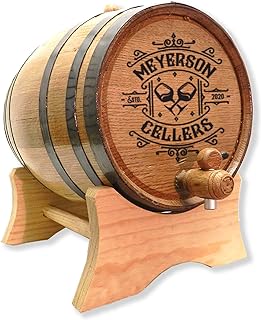 Personalized 1 Liter Oak Aging Barrel For Wine with Stand, Bung and Spigot - Age Mead, Cocktails, Bourbon, Whiskey, Beer and More! Laser Engraved Mini 1L Wine Barrels - Custom Cellars Design (B392)