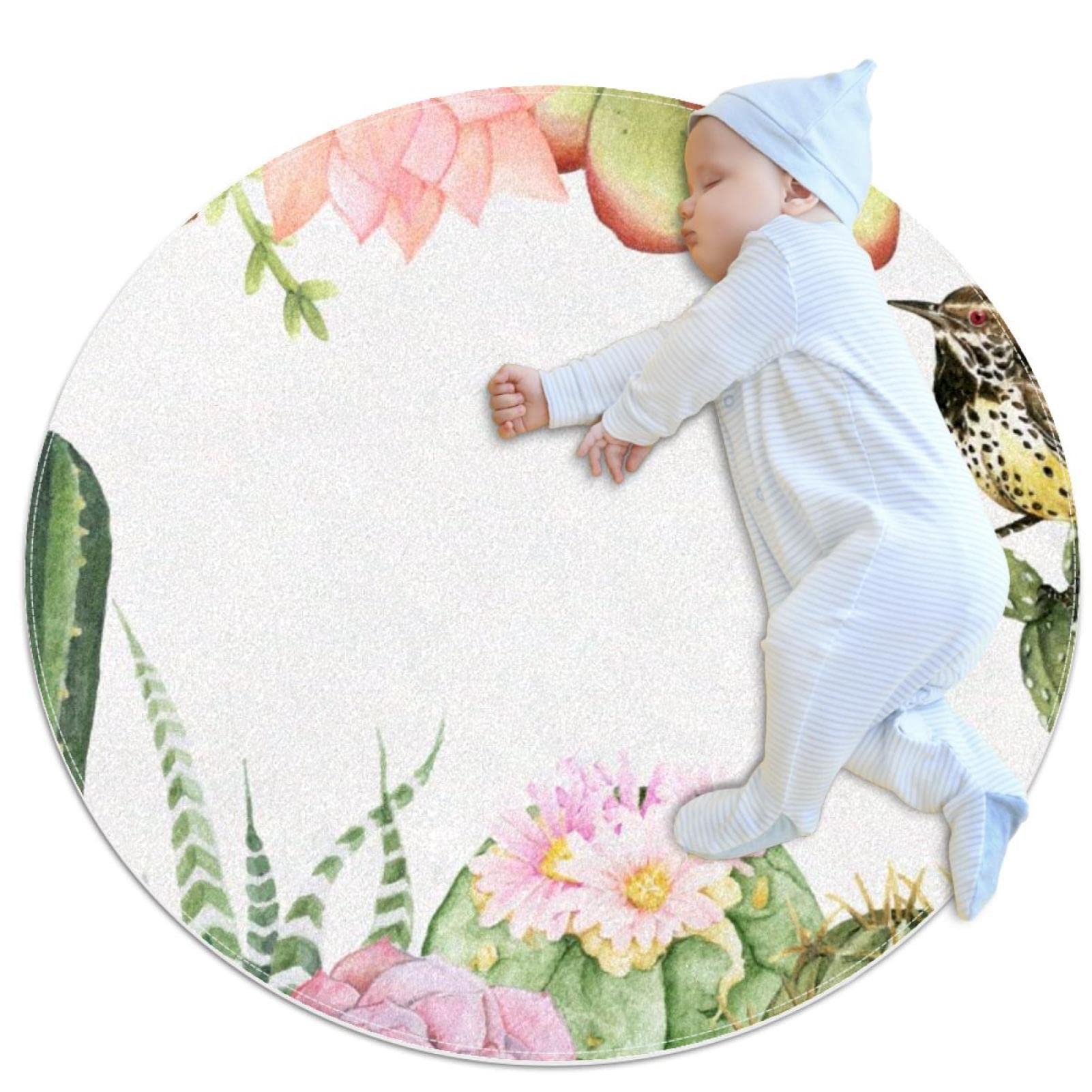 Tapis de jeu pour enfants tapis rond de chambre motif animaux et cactus 80cm