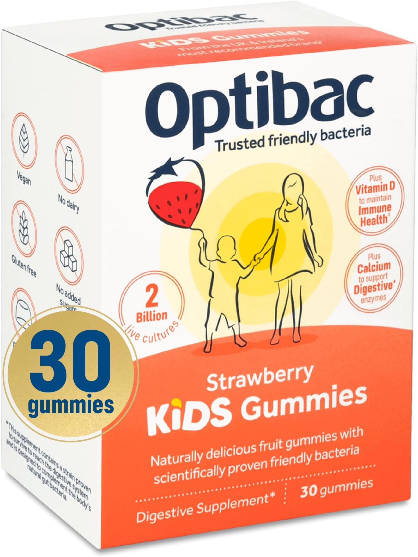 Optibac Probiotics Kids Gummies - Kids Probiotic with Vitamin D & Calcium for Immune System Support & Gut Health and 2 Billion Bacterial Cultures - 30 Vegan Gummies