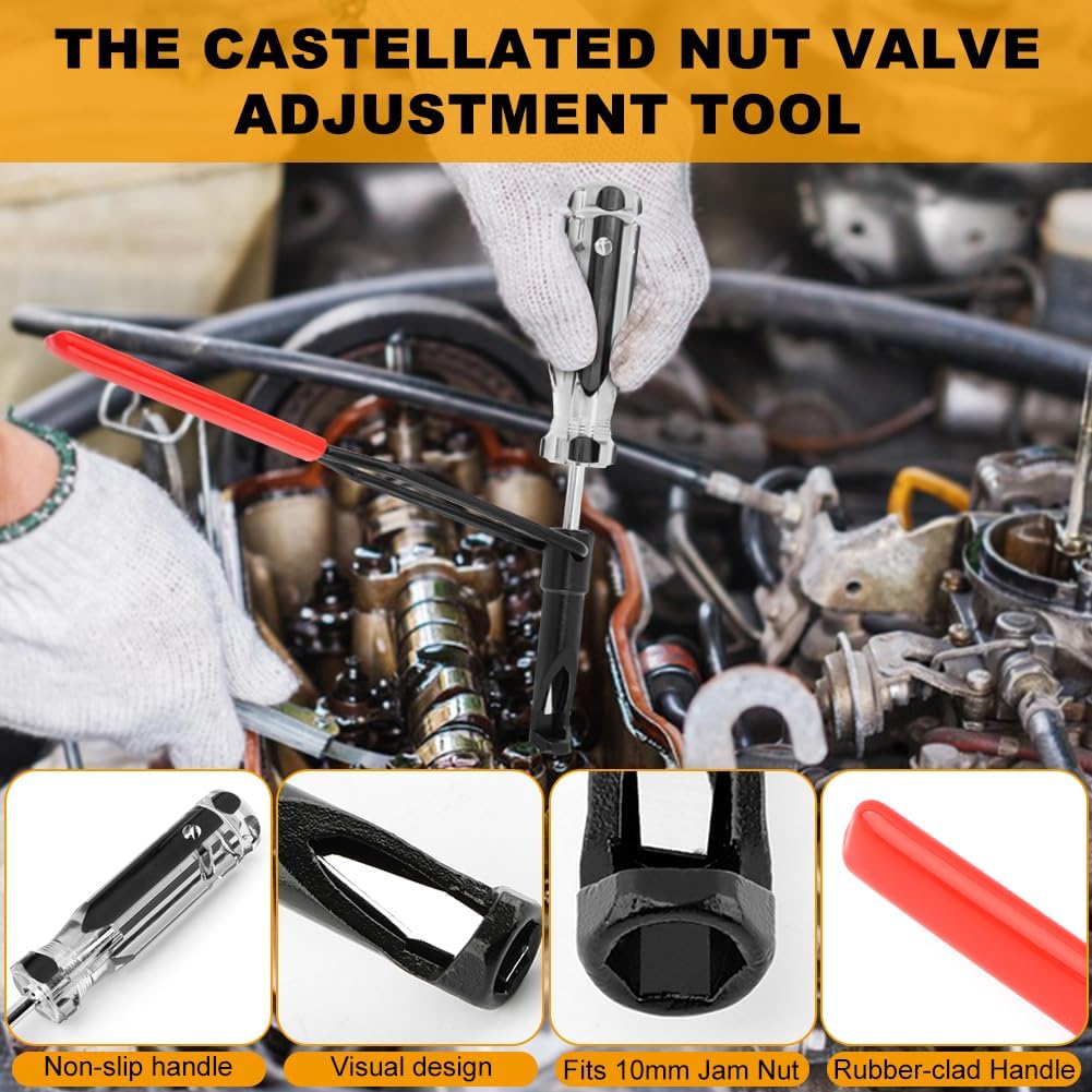Valve Lash Adjustment Tool for Jam Nut,with Angled Feeler Gauge, Valve Adjustment Tool for Hon-da and Other Japanese Car Engines(10mm)