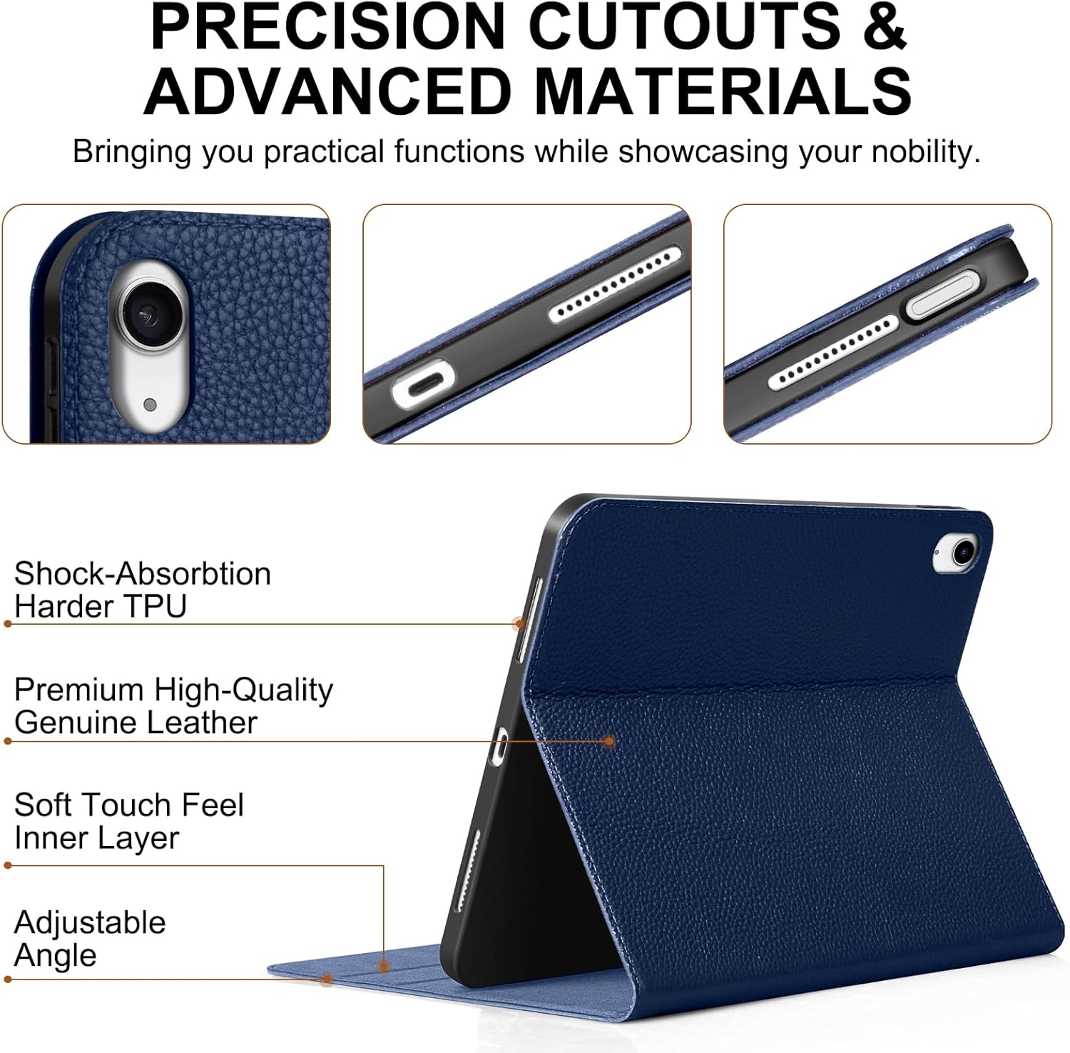 Genuine Leather Case for iPad 11th Gen 11" (2025/A16) & 10th Gen 10.9" (2022) | Slim Protective Cover with Adjustable Stand, Auto Wake/Sleep, Premium Leather | Blue