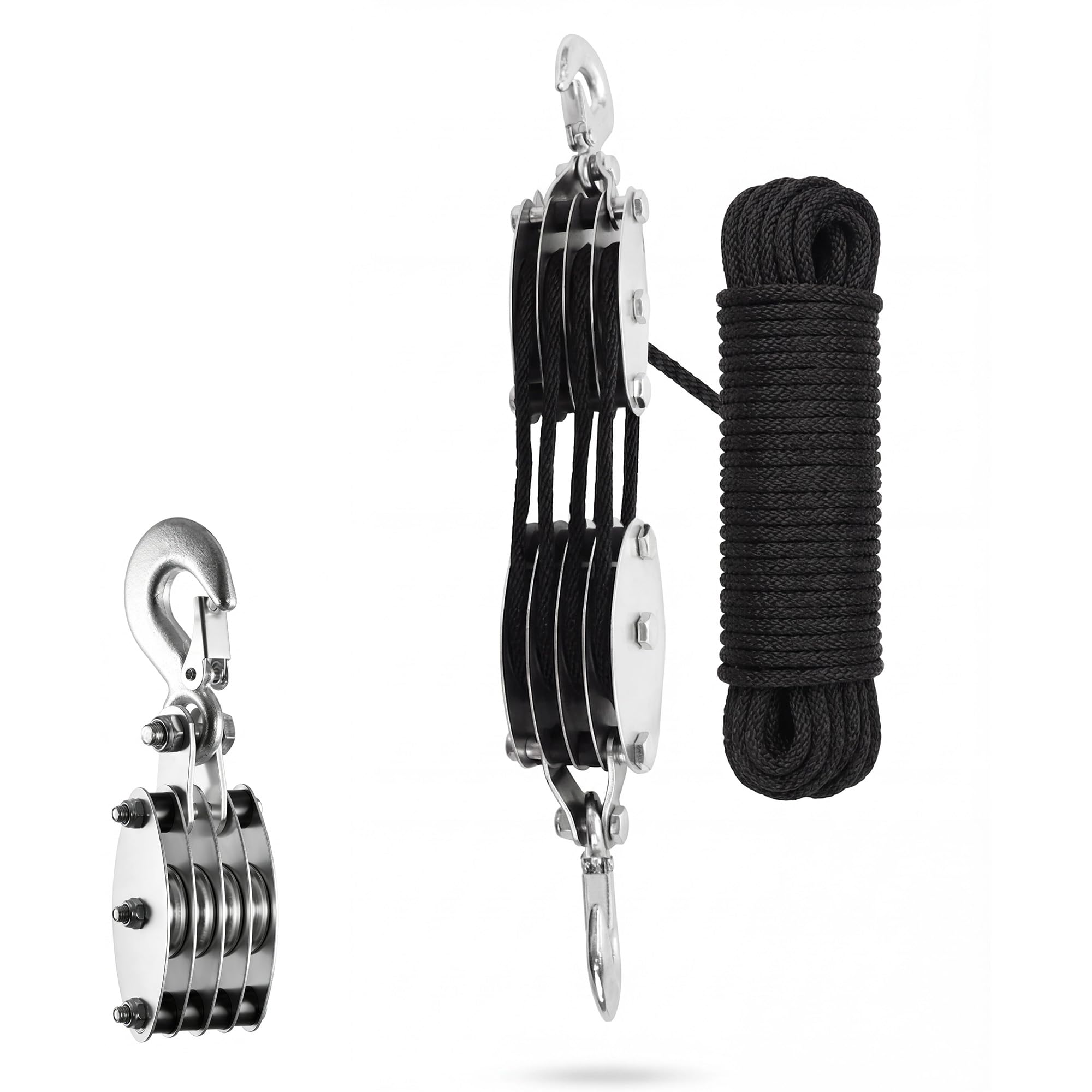 Flaschenzug mit 20m Nylon Seilbremse, 400kg Tragkraft, Max. 8:1 Hubkraft, Um 270° Drehbar, Zum Heben Schwerer Lasten
