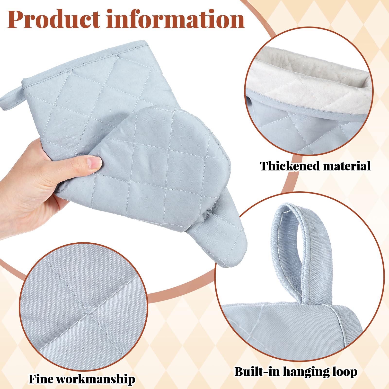 Geyoga 12 pares de guantes de horno resistentes al calor, guantes de cocina acolchados de algodón grueso, guantes flexibles para cocinar, cocina, parrilla, horno, 10.6 pulgadas (gris)