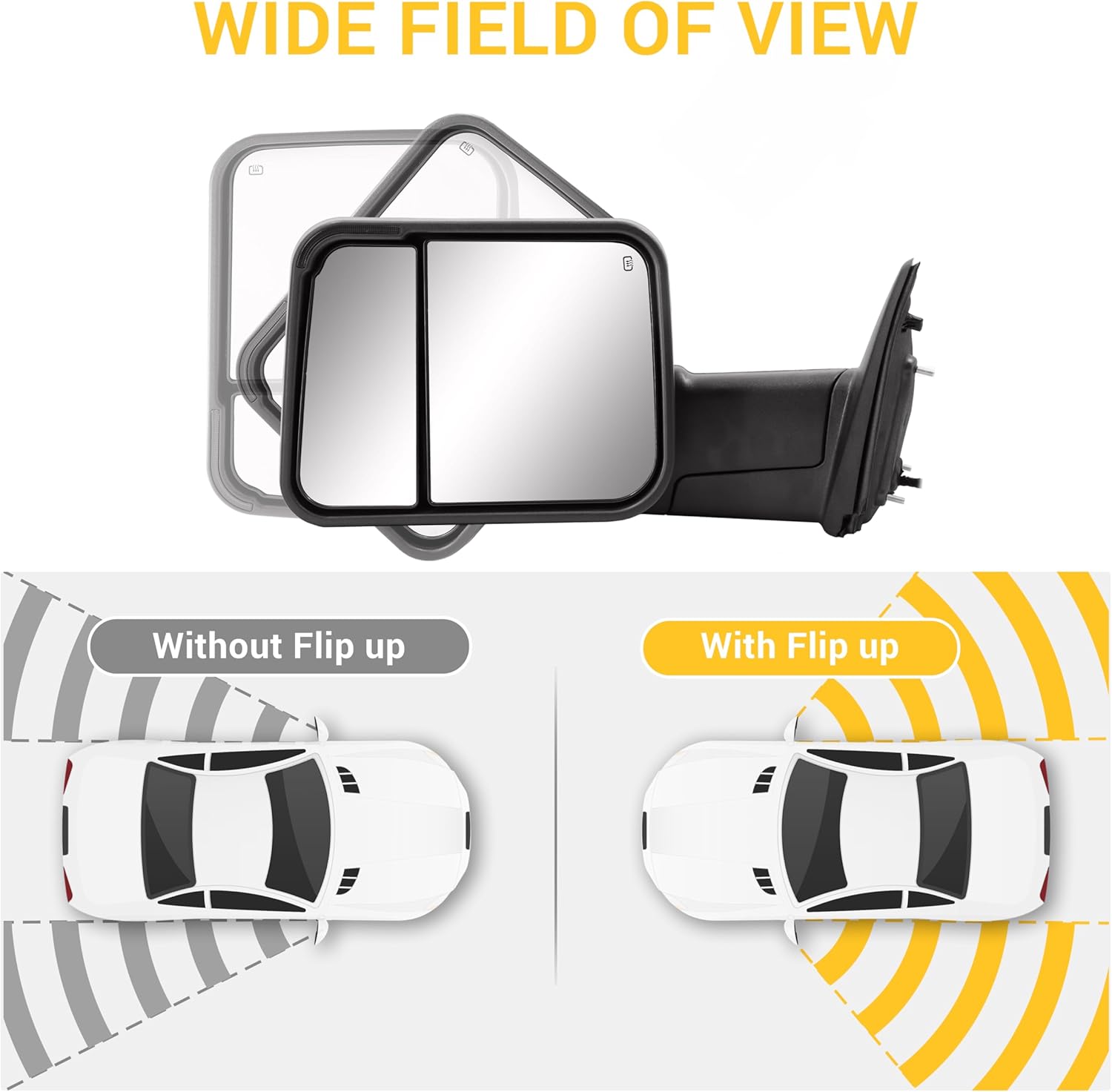 Towing Mirrors for 2009-2018 Dodge Ram 1500, 2010-2018 Dodge Ram 2500 3500 with Switchback Turn Signal Running Light Power Glass Filp-up Tow Mirror Pair Set