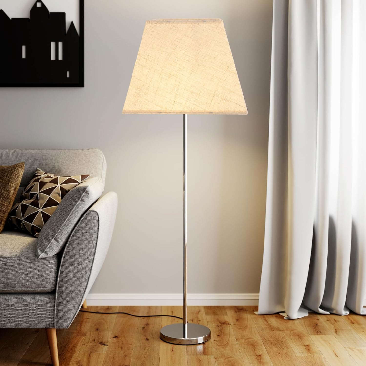 Lamp Shades Set of 2, 8''x8''Top, 13''x13''Bottom 10'' Height, Beige Square Lampshades Replacement Lamp Shades Natural Linen Hand Crafted for Table Lamps Floor Lamps Pendent Light, Assembly Required