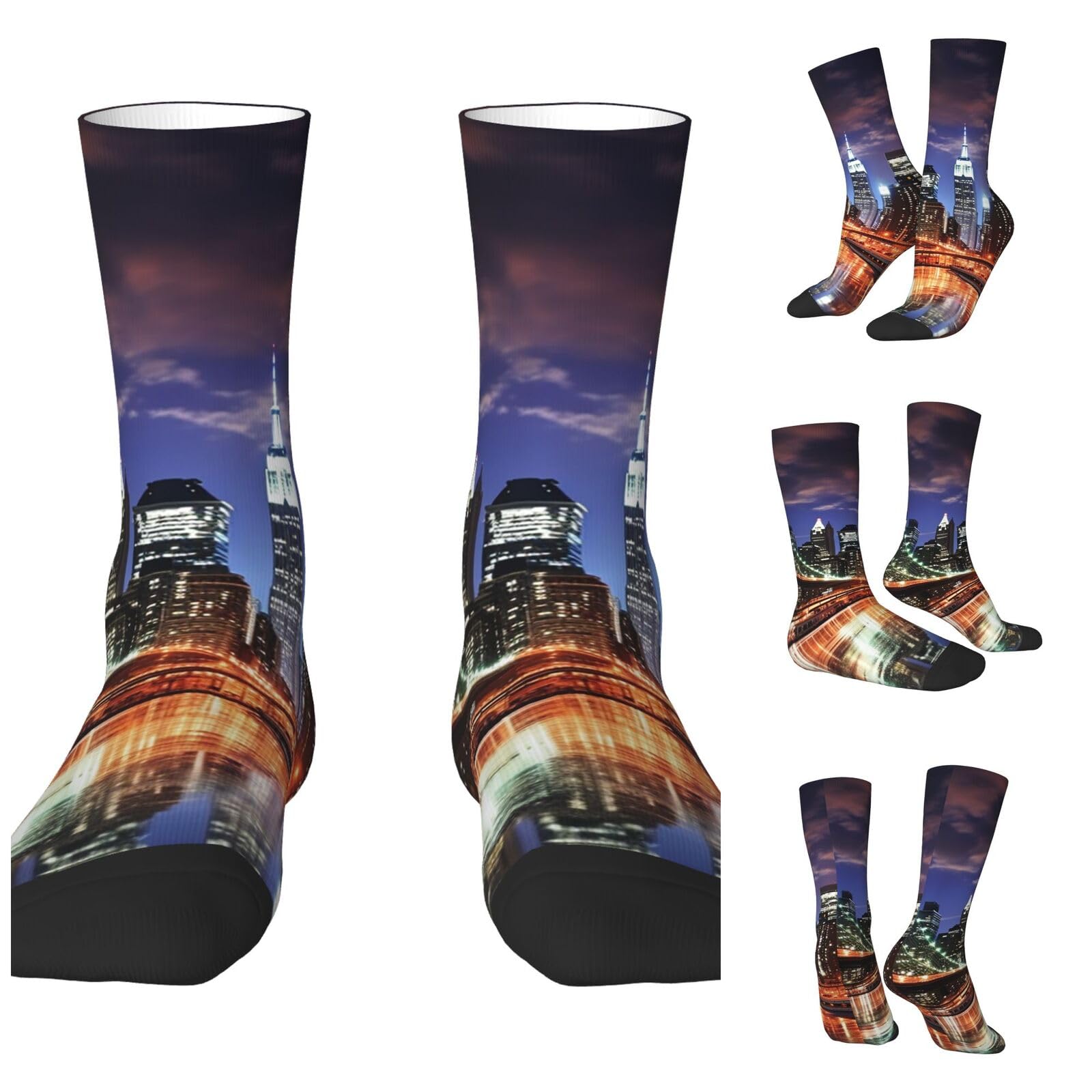 LZQPOEAS New York Night Athletic Socks Unisex Cushioned Crew Socks Hiking Running Calf Sock Soft Above Ankle Sock
