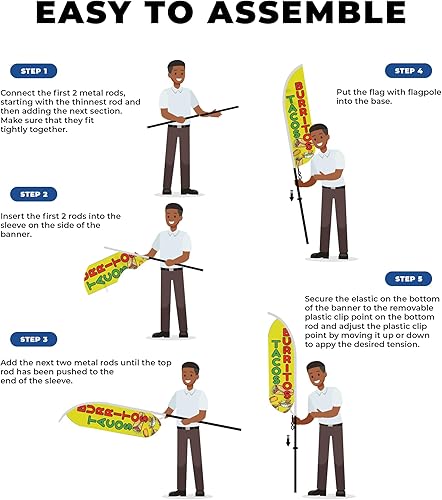 Miniatura 6 de DreamController - Bandera de plumas de tacos y burritos (11.5 pies x 2.5 pies)  Bandera alta para publicidad de negocios al aire libre  Bandera