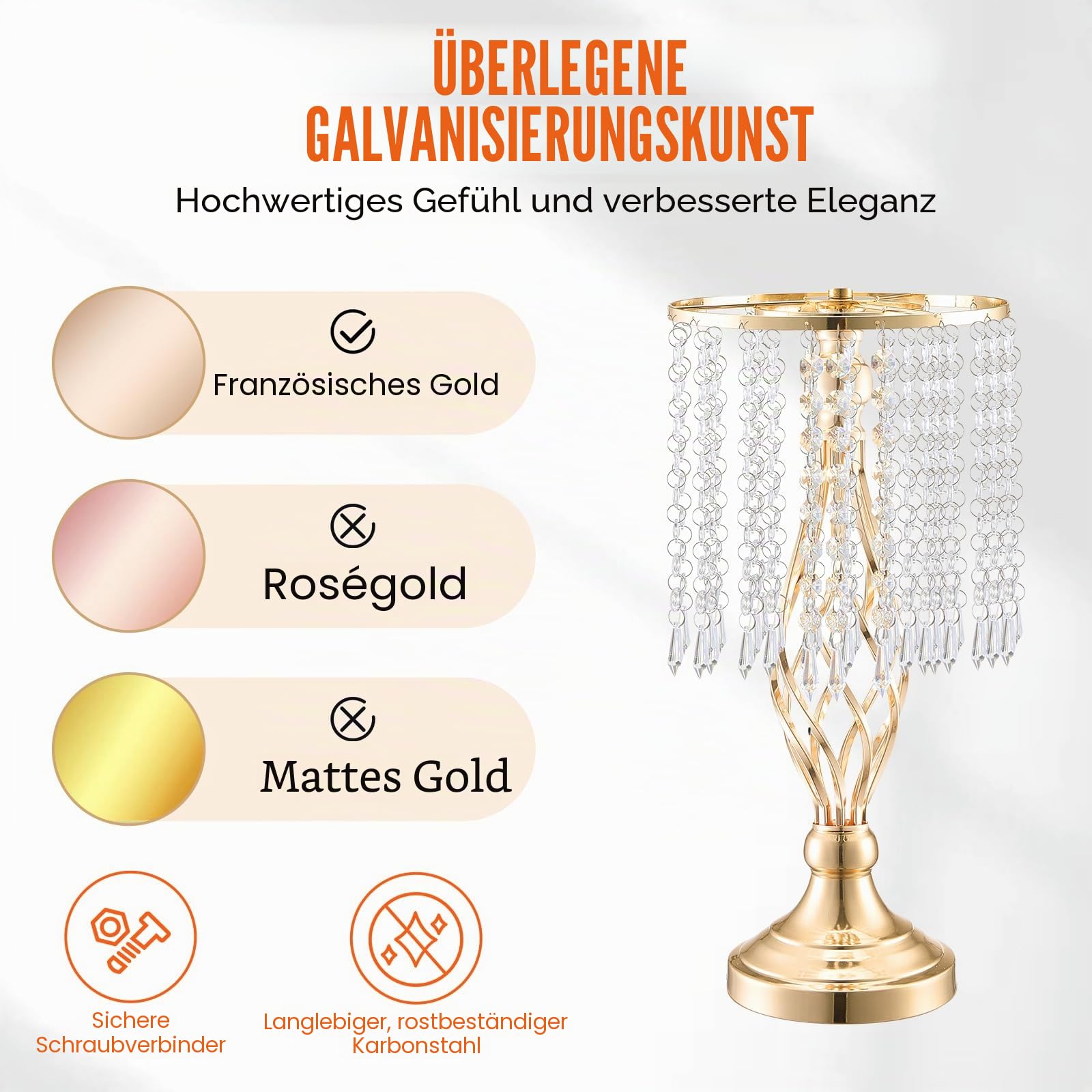 VEVOR 20 STK 43 cm hoher Blumenständer aus Kristallglas für Hochzeiten, Metallvase für Hochzeitsmittelstücke, goldene Blumenhalter, Blumenständer für Tische, Hochzeitsessen, Partys