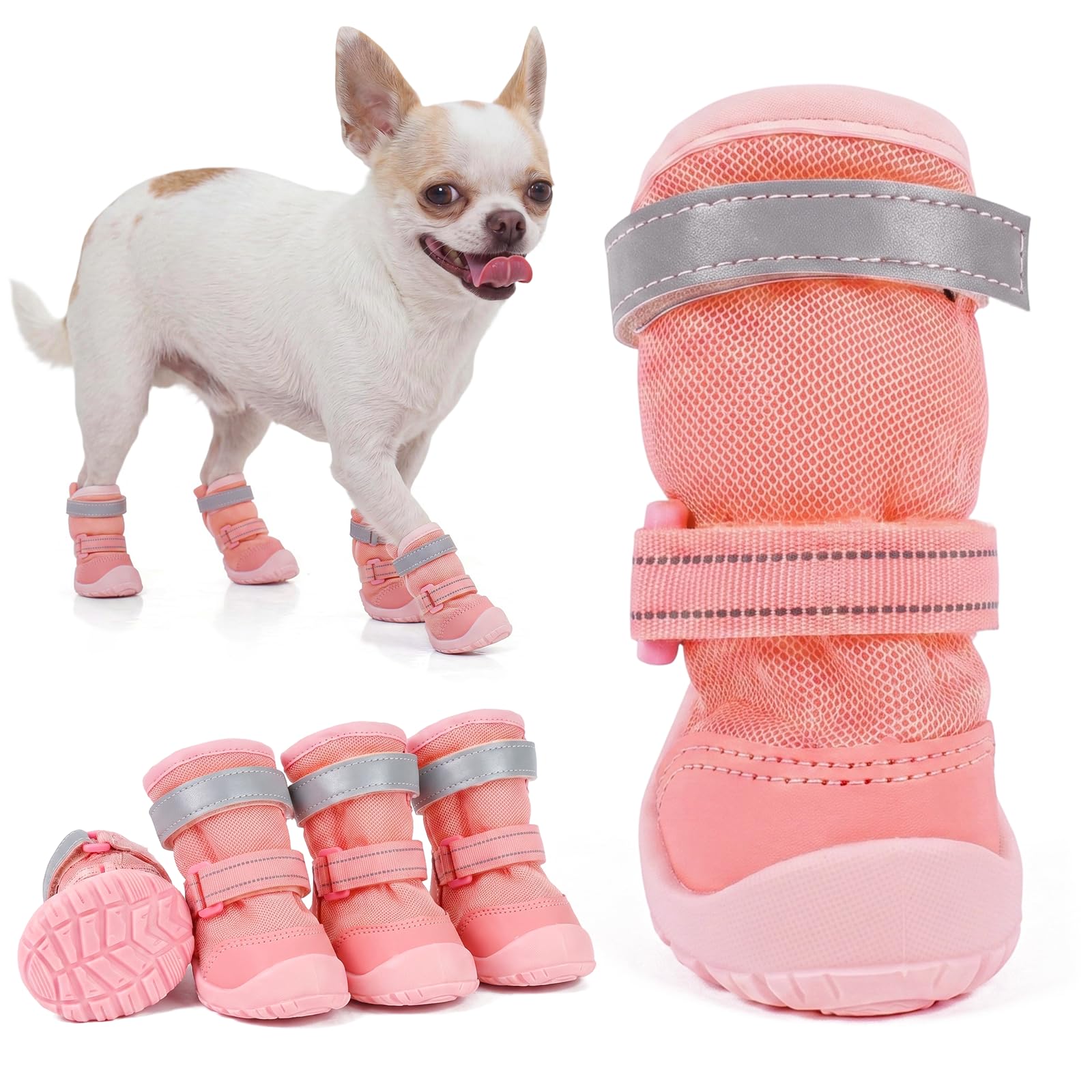 Kuoser Dog Shoes for Hot Pavement Boots Anti Slip Waterproof, Pink #0