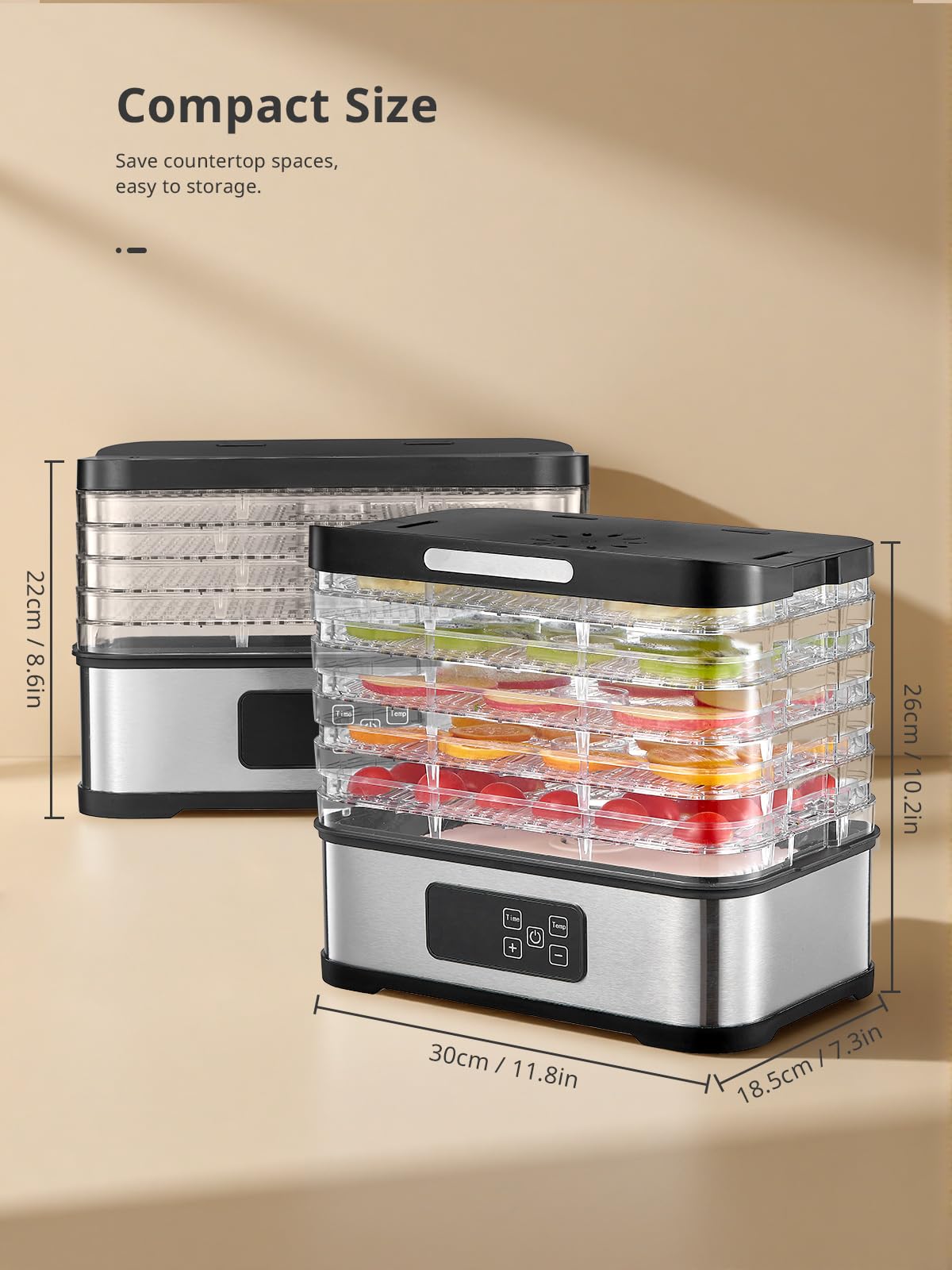 Essiccatore per alimenti con 5 vassoi, temperatura 35-70 °C e timer 72 ore, timer digitale, senza BPA, per snack sani, frutta, carne e cibo per animali domestici