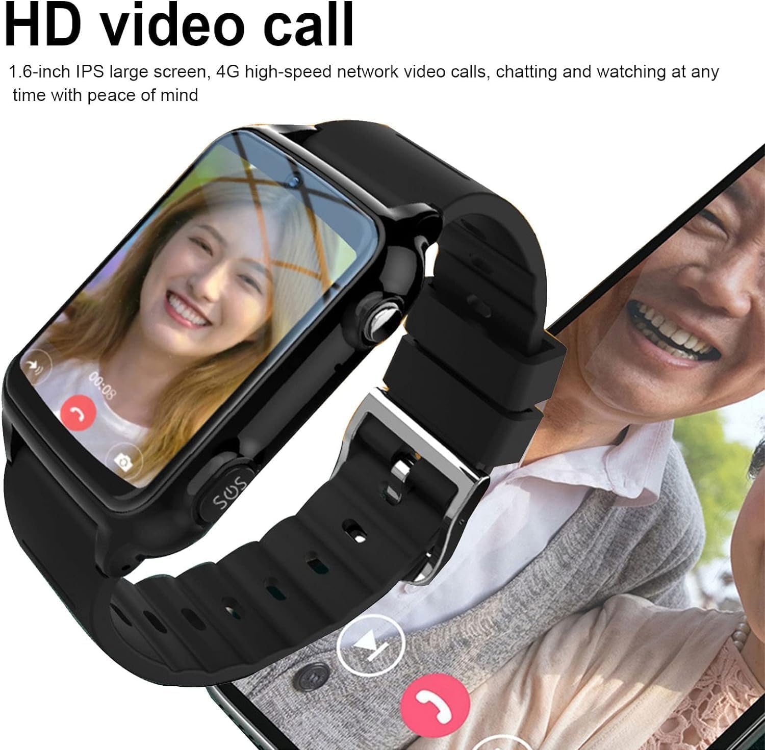 Reloj Inteligente con Alarma Personal para Personas Mayores con Botón Sos, Reloj con Detección De Caídas Y Rastreador GPS para Personas con Demencia, Reloj De Actividad Física con Frecuenci