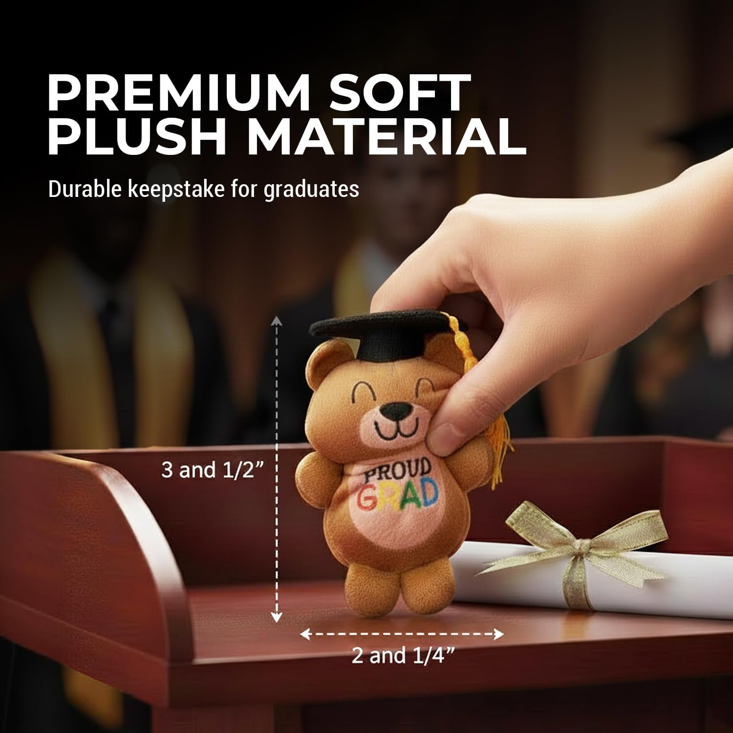 Fun Express 2 1/4" x 3 1/2" Stuffed Elementary Graduation Bear Backpack Clips – 12 Pc.