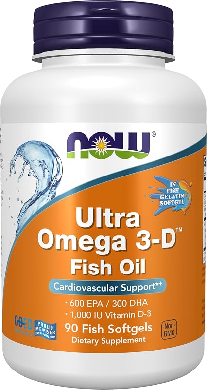 NOW Suplementos, Ultra Omega 3-D™, aceite de pescado omega-3 + vitamina D-3, soporte cardiovascular*, 90 cápsulas blandas