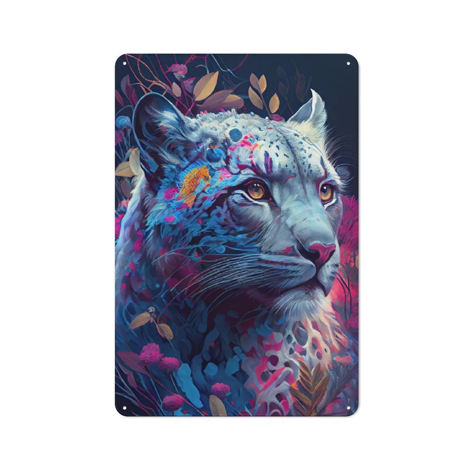 Junmoney Colorful Snow Leopard Vintage Tin Sign 30X20cm For Dining Room Or Kitchen, For Themed Interiors In Kitchens And Dining Spaces