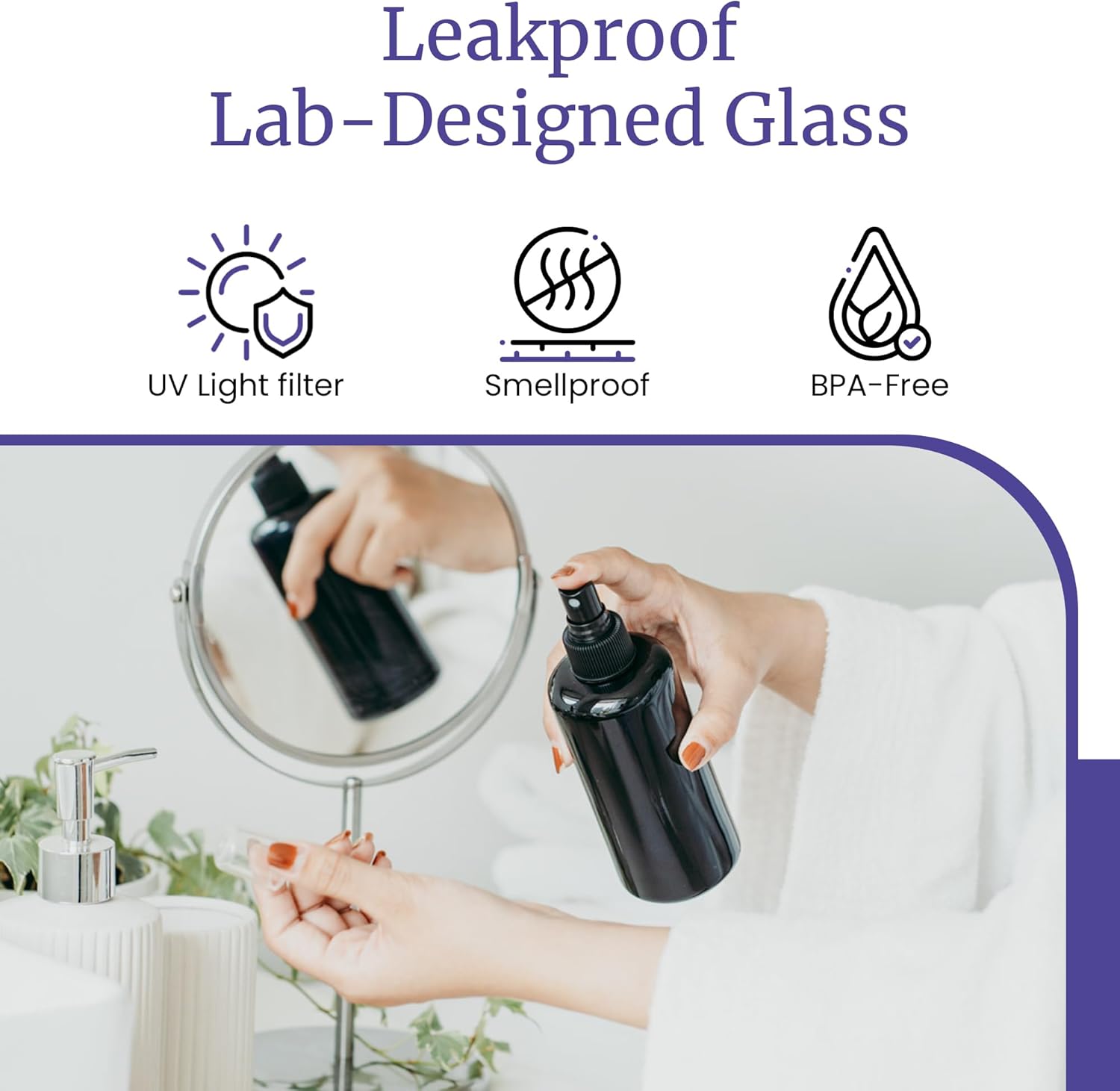 Infinity Jars 200 Ml (6.7 fl oz) Black Ultraviolet Glass Fine Mist Spray Bottle Cleaning Products Refillable Containers Homemade Perfume Blends Room, Sprays Bath Beauty Hair, Screw Top Bottles 3-Pack