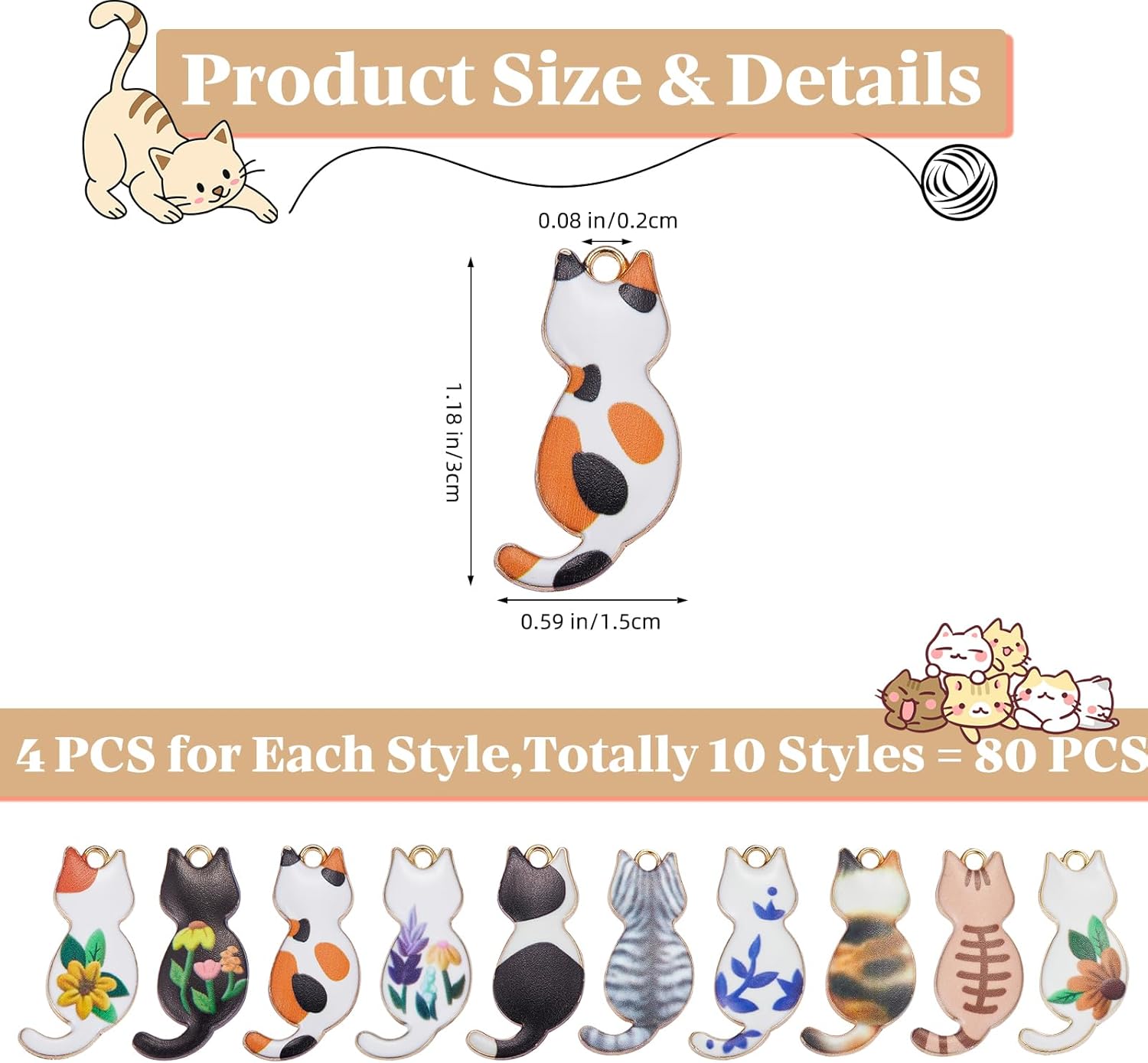 40pcs 10 Styles Enamel Cat Charms for Jewelry Making Cute Animal Charms Enamel Earring Charms for DIY Necklace Bracelet Crafts - Image 2