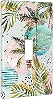 Vista 2 de Cubierta de placa de pared con patrón de palmera tropical, cubierta de interruptor de luz de 1 cuadrilla, cubierta decorativa de una sola palanca