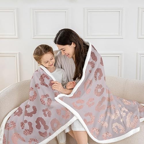 Miniatura 5 de Manta con Estampado de Leopardo en Color Oro Rosa, Manta Sherpa con Estampado de Guepardo, Manta de Lujo con Lentejuelas Rosas Tamaño Individual