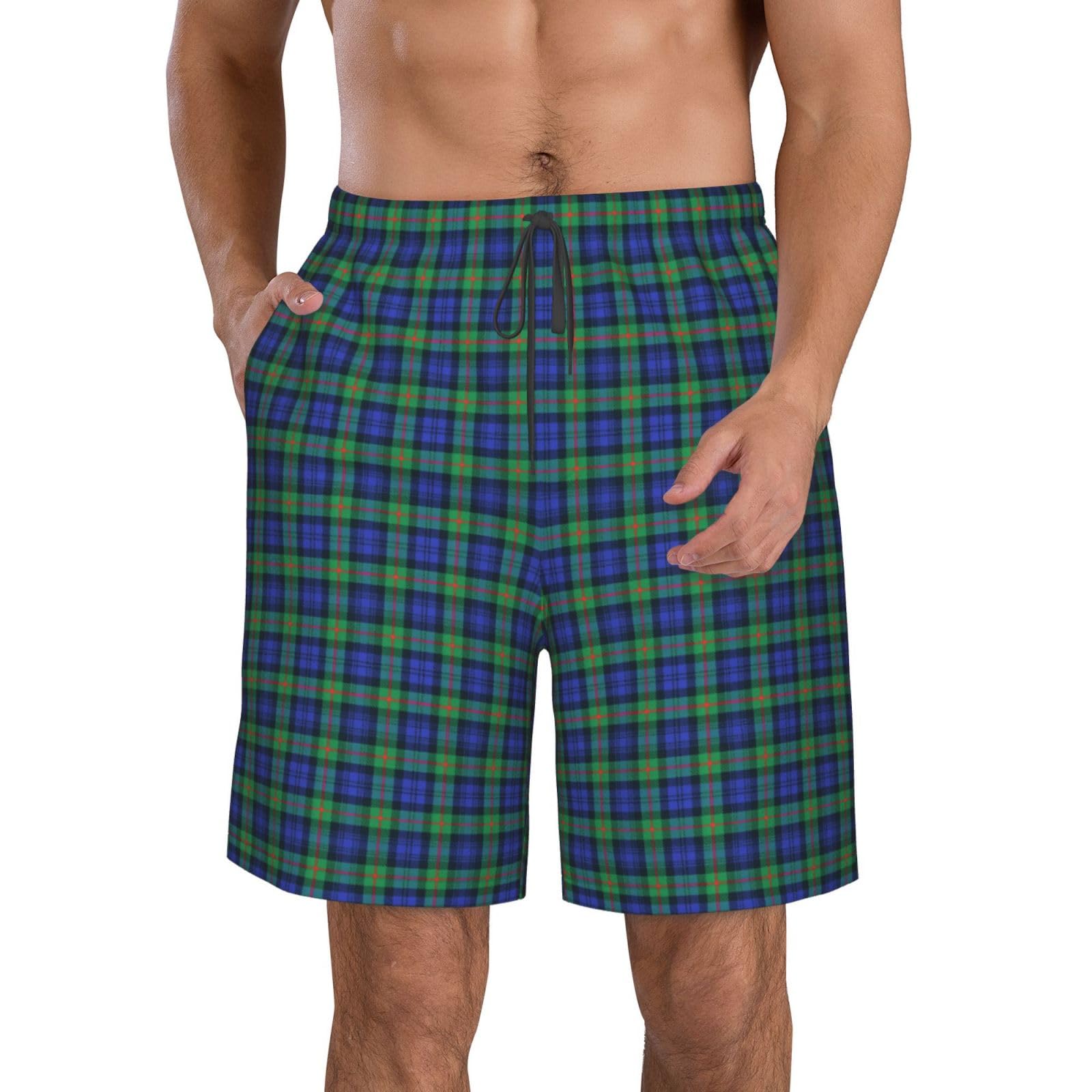 Anceky Scottish Clan Robertson Tartan Plaid Shorts Men's Casual Beach Pants Quick Drying Swimming Trunks with Pockets