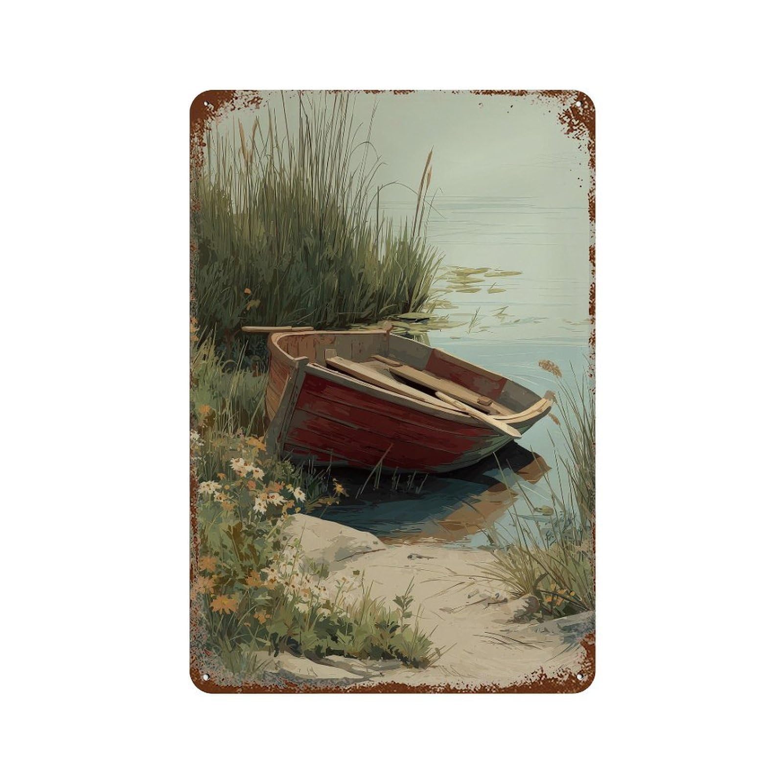 xiaoxiaoshen Rowboat By Lakeside. Impressionism Wall Decor Art Metal Tin Poster Modern Home Decor Art Home Bar Shop Decorations Vintage Sign 30x20cm