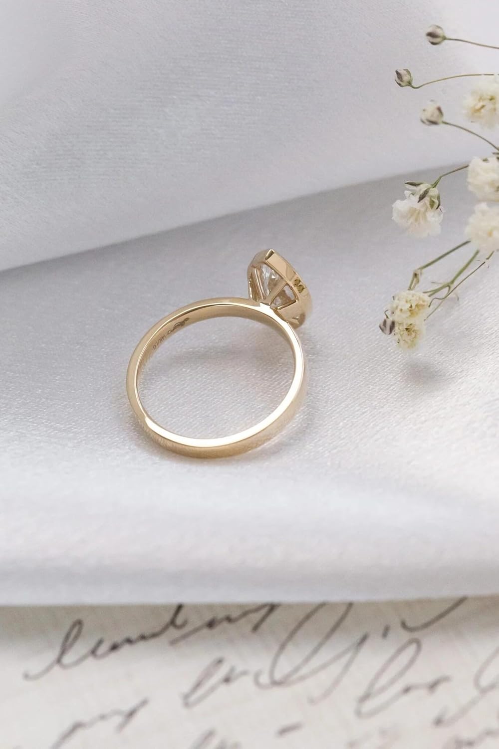 Marquise Moissanite Engagement Ring Wide Thick Band Solitaire in 10k 14k 18k Solid Gold Bold Modern Bridal Wedding Ring for Women