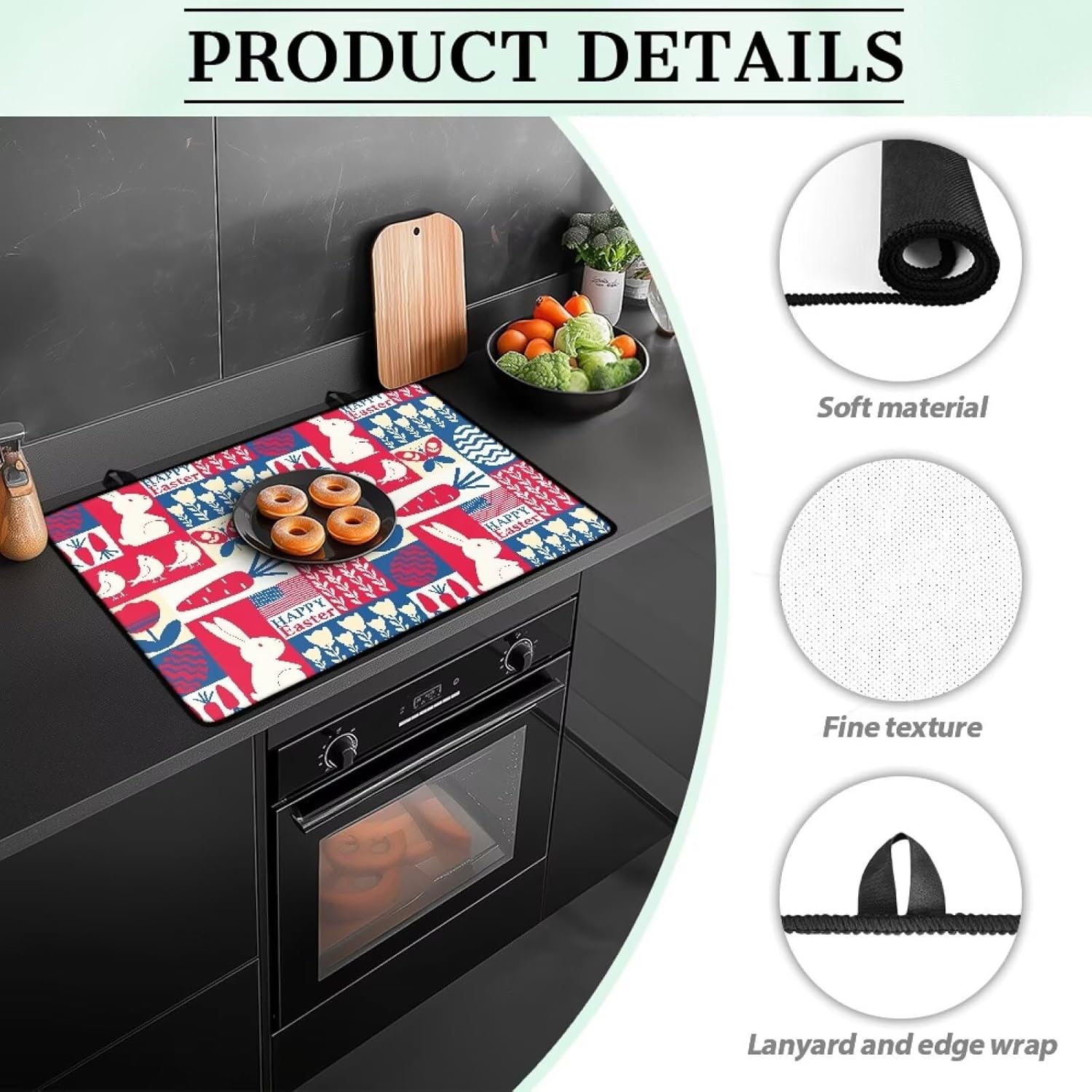 Easter Style Pattern Print Stove Guards for Electric Stove, Rubber Stove Top Mat, Insulated, Waterproof, Anti-Slip, Scratch-Resistant and Easy to Clean Induction Cooktop Cover (29"x21")