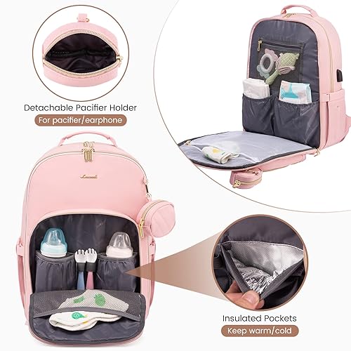 Miniatura 3 de LOVEVOOK Mochila para pañales, bolsa de bebé acolchada con cambiador y soporte para chupete, bolsas de pañales de viaje impermeables para bebés