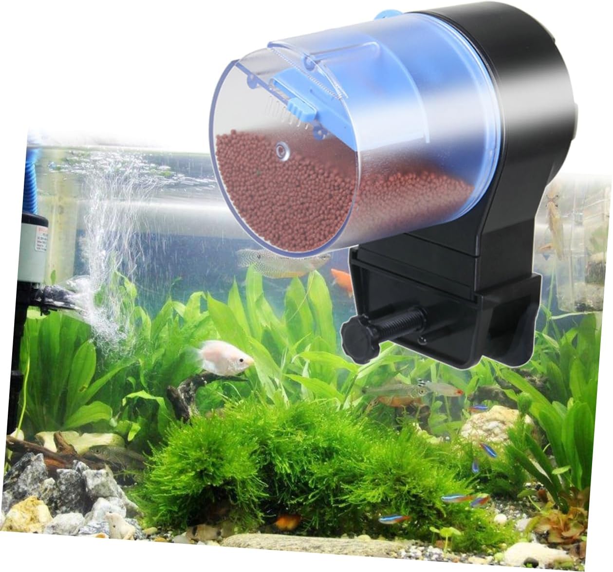 Automatic Fish Feeder for Aquarium Timer Controlled Dispenser Battery Operated Blue for Various Fish Food Feeding Hours Convenient