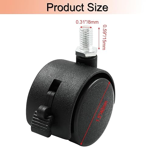 Vista 32 de 4 ruedas giratorias de 1 pulgada, ruedas giratorias de nailon negro con freno, ruedas giratorias de alta resistencia para muebles, carro, gabinete