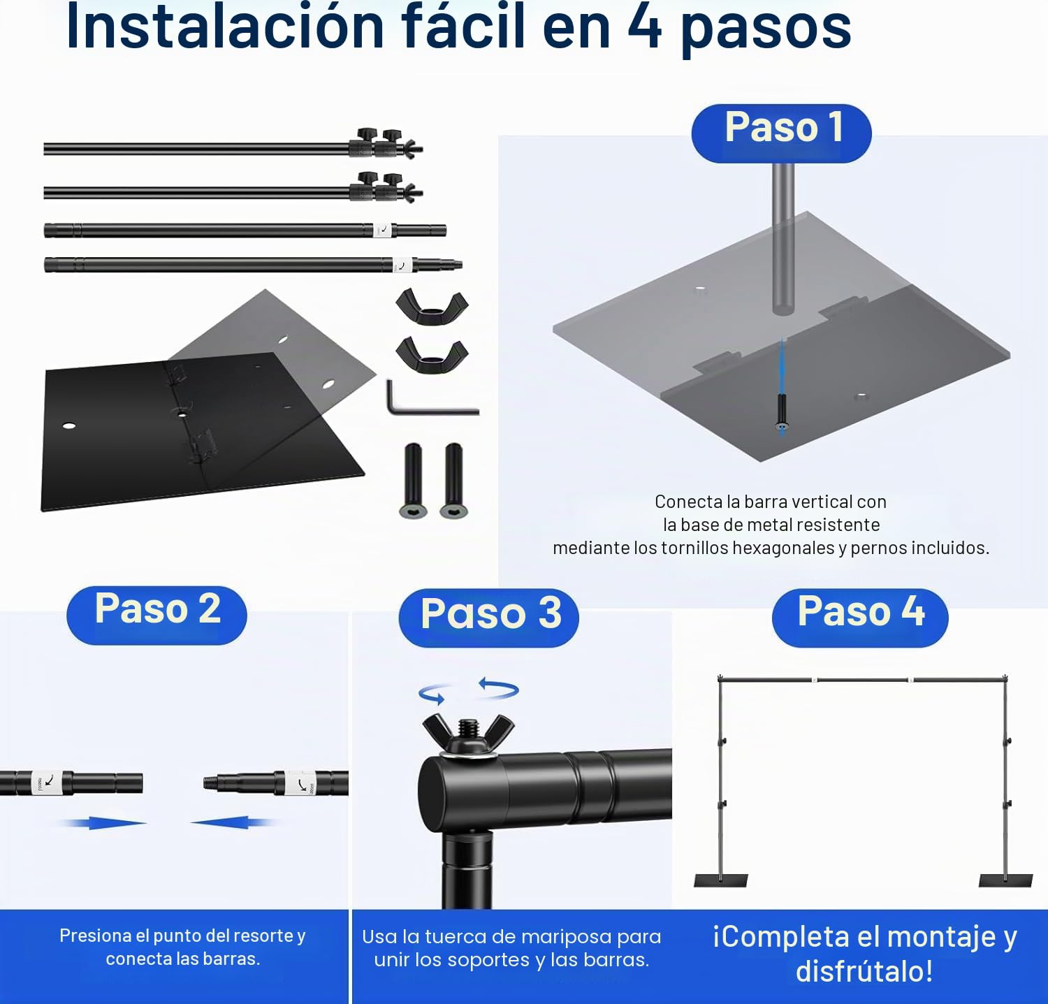 EMART Soporte de Fondos con Base 2 x 3m, Sistema de Telón Fotográfico Ajustable para Fotografía, Estudio de Vídeo, Decoración de Fiestas - Negro