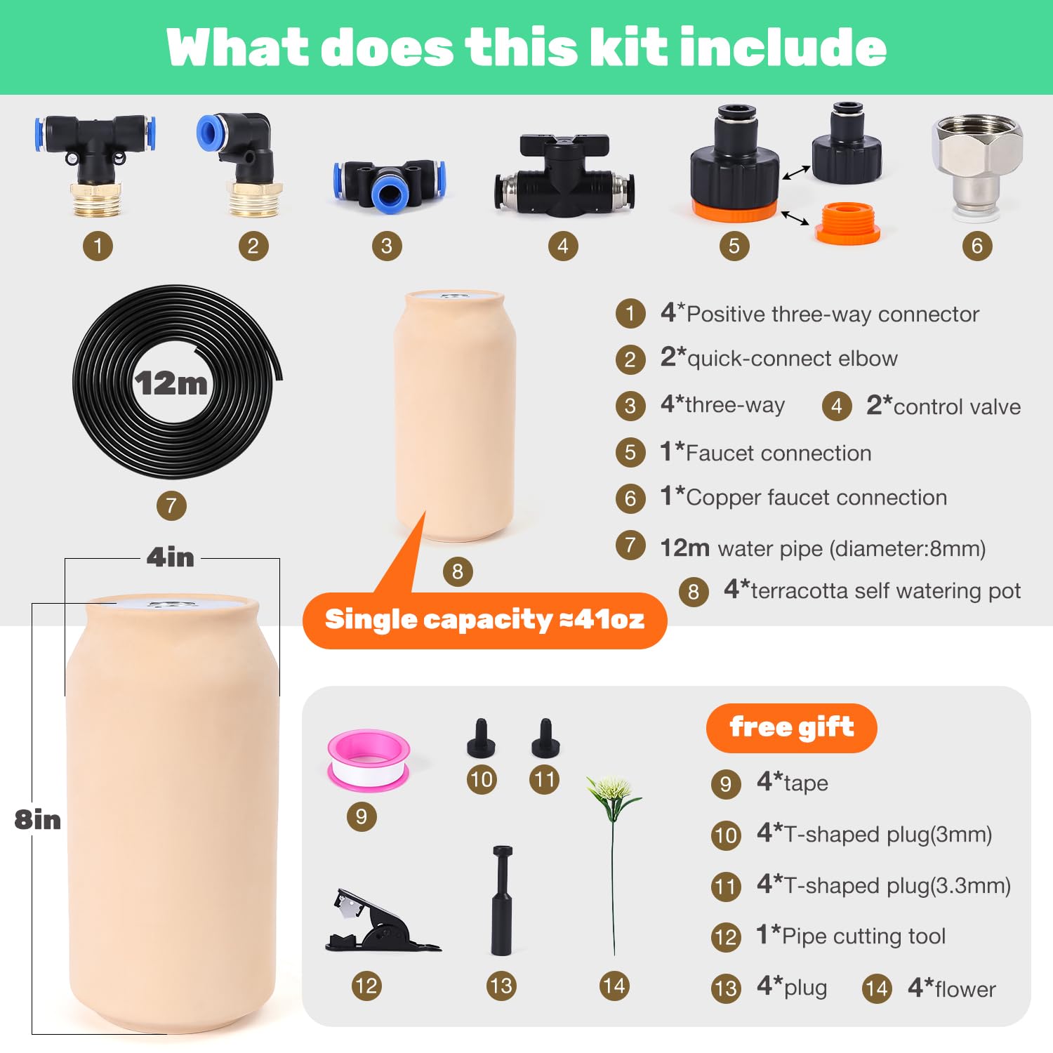 4pcs Olla Pot 41oz Drip Irrigation System 4x4x8in Olla Watering System Insert Devices Terra Cotta Clay Irrigation Pots Watering System for Outdoor Plants Irrigation