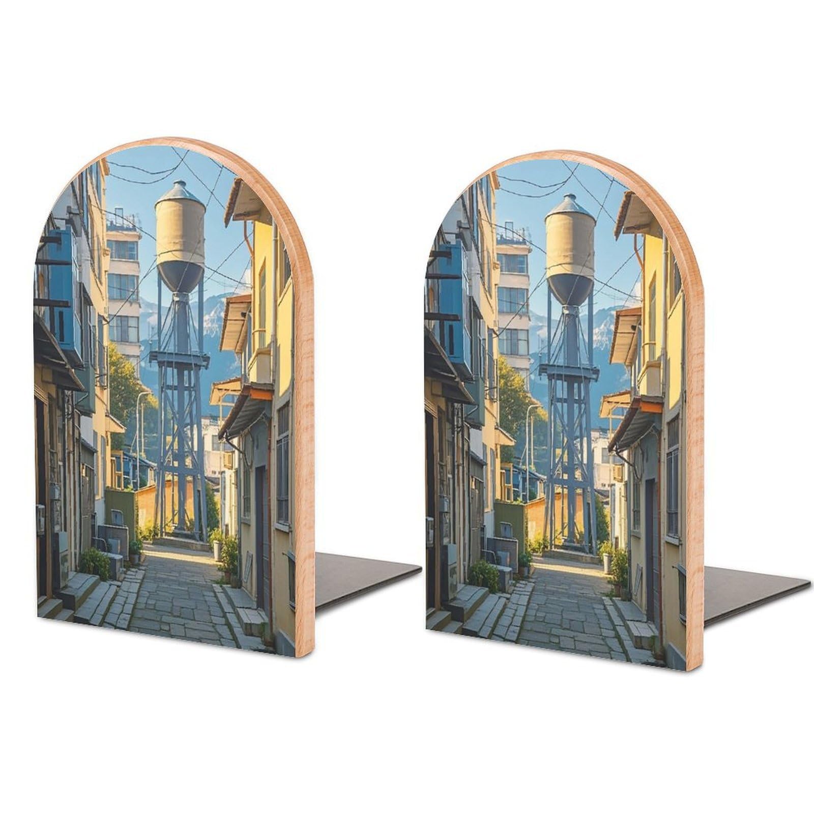 Alley Bookend for Shelves Unique Book End Sturdy Books Holder Heavy Duty Wooden Bookends Support Non-Slip Book Organizers Decorative Modern Bookend Holder for Home