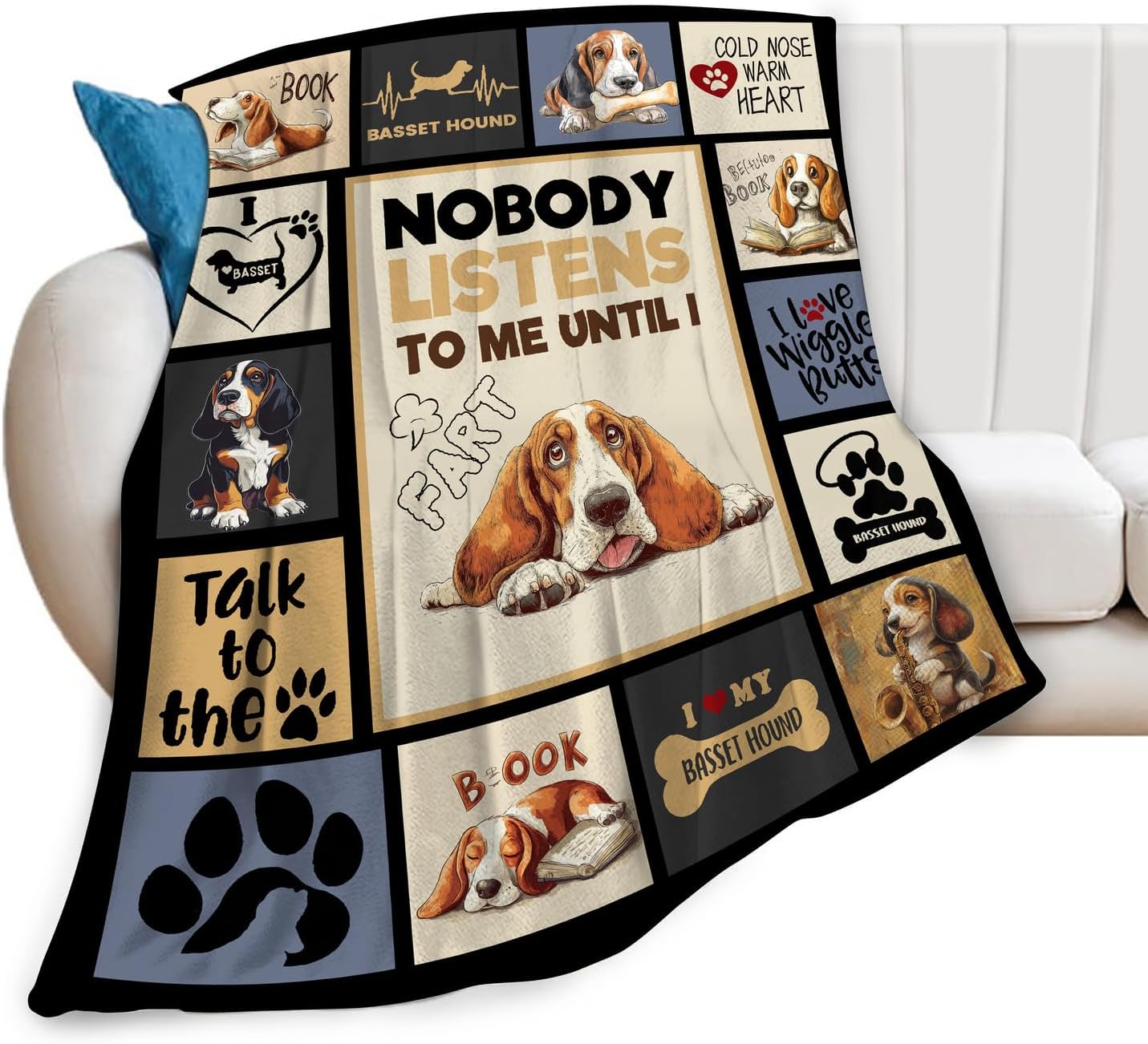 Basset Hound Blanket Fleece Soft Warm Plush Cute Dog Throw Blanket Lightweight Plush Fuzzy Cozy Dogs Animal Blankets Gift for Girls Boys Kids Adult Suitable for Couch Sofa Bed 50"X40"