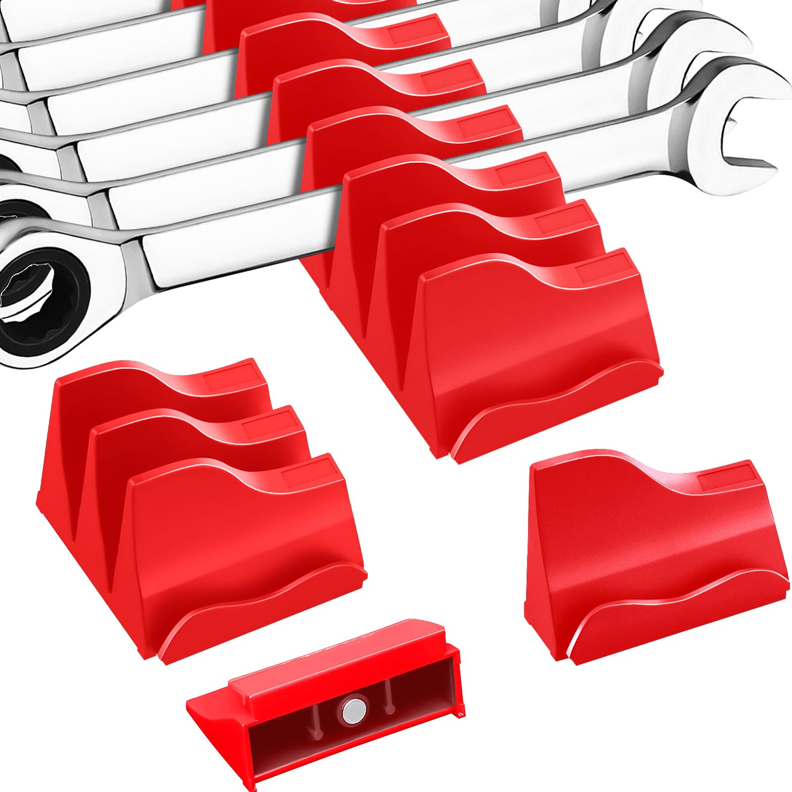 KOROICK 21-Tool Magnetic Wrench Organizer, Customizable Wrench Organizer Set for Tool Box, Wrench Holder for Tool Drawer Storage (RED, 21 PCS)