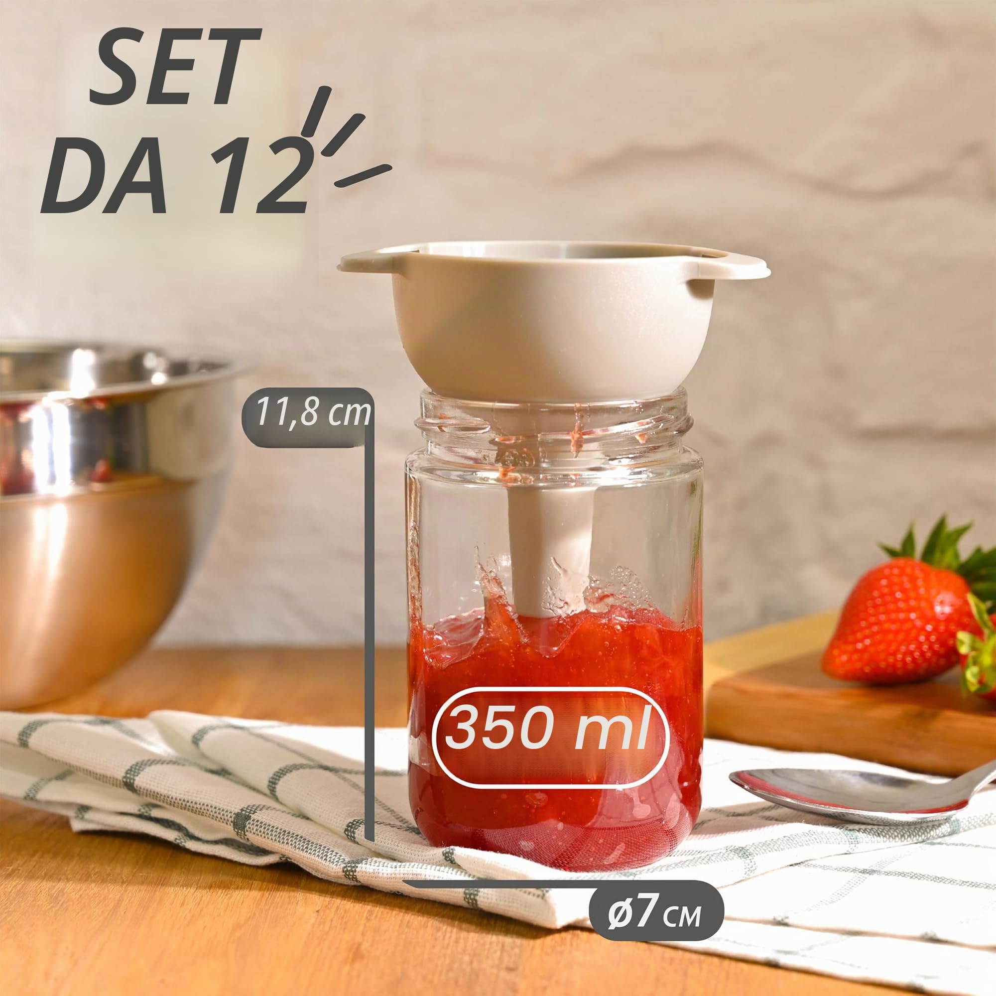 Praknu 12 Barattoli per Conserve 350 ml - Con Etichette e Pennarello - Ermetici - Lavabili in Lavastoviglie - Ideali da Regalare